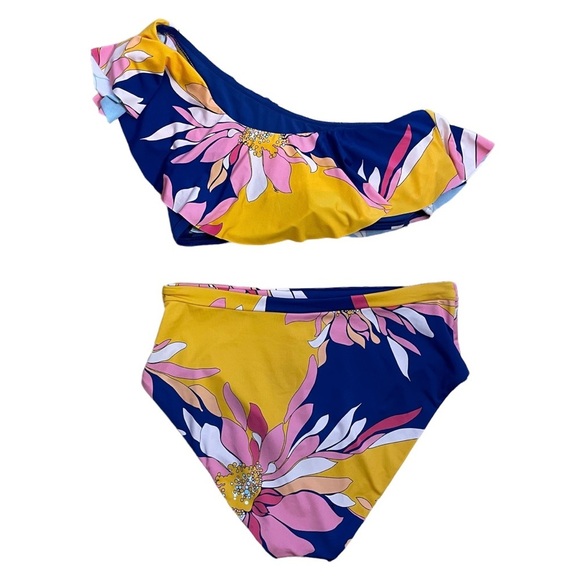 Trina Turk | Breeze Asymmetrical Bandeau High Waist Bikini 2 Piece Size 14 - Picture 3 of 10